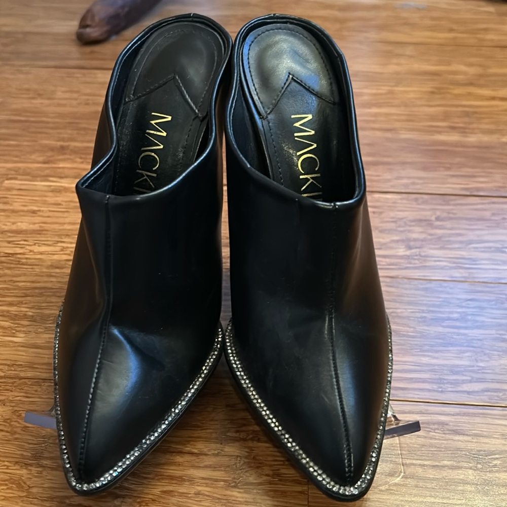 MACKINJ Rhinestone Trim Mule Heels